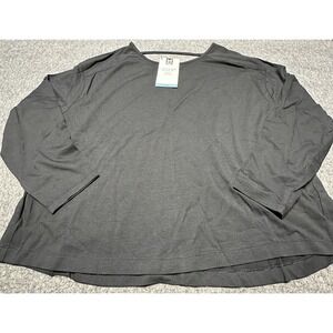 Members Mark Shirt Womens Large Black Long Sleeve Relaxed Fit Keyhole Tee New‎